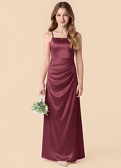 Azazie Renna Junior Vestido de Merlot de Satén Elástico de Corte en A con Plisado image1