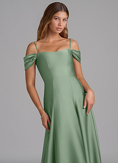Azazie Seriana Bridesmaid Dresses Matcha A-Line Off the Shoulder Stretch Satin Convertible Dress image2