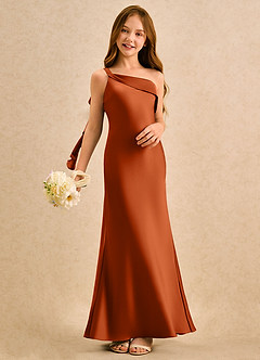 Azazie Almond Girls Formal Sukienki dla dziewczynek sypiących kwiaty Osłona Jedno ramię Satyna elastyczna Długość podłogi Sukienka image2
