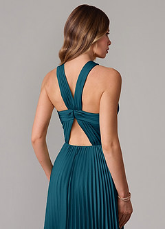 Azazie Afra Bridesmaid Dresses Ink Blue A-Line Pleated Stretch Satin Dress image6