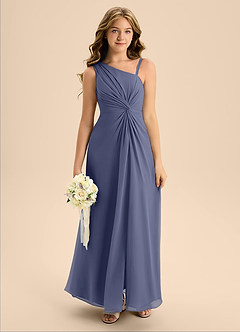 Azazie Brooke Junior Abito A-Line in Chiffon Spacco Laterale Stormy image3
