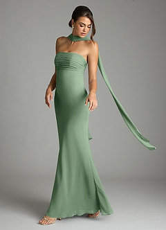 Azazie Saylor Vestidos de damas de honor Vestido de Matcha de Gasa de Corte Sirena con Sin tirantes image8