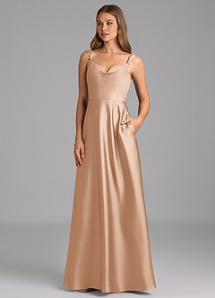 Azazie Beatrice Vestidos de madrinha de casamento Vestido Rosa Inglesa de Cetim elástico de Linha A com Decote em coração image3