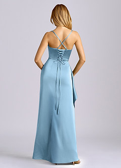Azazie Sarai Bridesmaid Dresses Steel Blue Sheath Corset Stretch Satin Dress image5