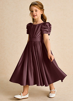 Azazie Miriam Abiti da Ragazza di Fiori Abito Principessa in Raso Opaco Plissettato Sangria image7