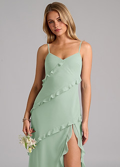 Azazie Nancie Bridesmaid Dresses Agave Mermaid Ruched Chiffon Dress image7