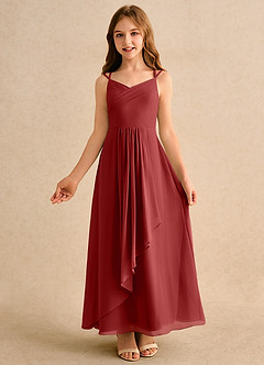 Azazie Zaida Girls Formal Robe Demoiselle D'honneur Fillette Robe Trapèze en Mousseline de soie Plissé Rouille image4