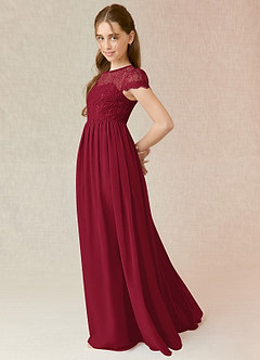 Azazie Delevingne A-Line Lace Chiffon Floor-Length Junior Bridesmaid Dress image3