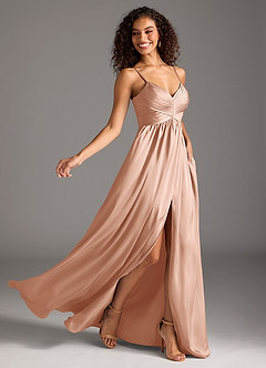 Azazie Alia Bridesmaid Dresses Rose Gold A-Line Pleated Stretch Satin Dress image2
