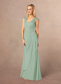 Azazie Gladys Mother of the Bride Dresses Agave A-Line Queen Anne Lace Chiffon Dress image3