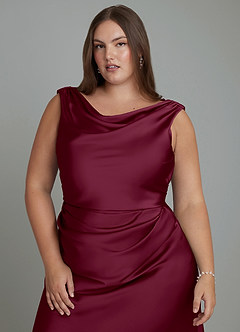 Azazie Kieryn Bridesmaid Dresses Mulberry Mermaid Pleated Stretch Satin Dress image6