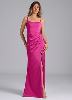 Azazie Donielle Bridesmaid Dresses Fuchsia Mermaid Corset Stretch Satin Dress image4