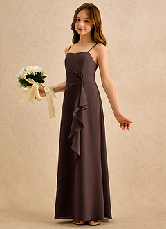 Azazie lolly Girls Formal Robe Demoiselle D'honneur Fillette Robe Trapèze en Mousseline de soie Plissée Ganache image1