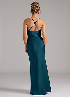 Azazie Tianna Bridesmaid Dresses Ink Blue A-Line Stretch Satin Dress image2