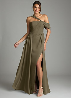 Azazie Kassandra Bridesmaid Dresses Willow Green A-Line Off the Shoulder Chiffon Dress image1