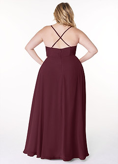 Azazie Naeem Brautjungfernkleider A-Linie V-Hals Rüsche Chiffon Kleid Cabernetrot image8