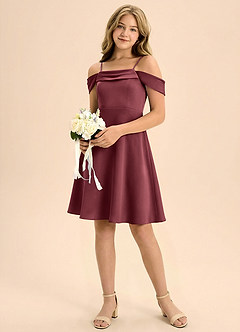 Azazie Anselie Junior Linia A Pofałdowany Satyna elastyczna Mini Młodsza druhna Sukienka image1