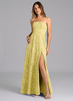Azazie Wren Bridesmaid Dresses Canary A-Line Strapless Floral Burnout Dress image3