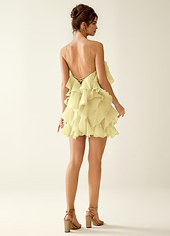 Oliamagn Jaune Robe courte en tulle à volants image7