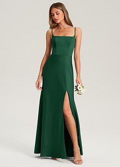 Azazie Lidia Bridesmaid Dresses Dark Green Mermaid Side Slit Stretch Satin Dress image1