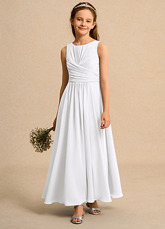 Azazie Ducky Girl vestidos de niña de las flores Vestido de Blanco de Gasa de Corte En A con Plisado image4