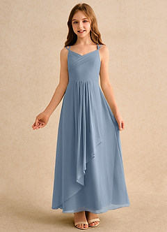 Azazie Zaida Girls Formal Flower Girl Dresses Dusty Blue A-Line Pleated Chiffon Dress image4