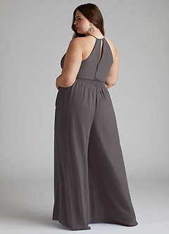 Azazie Kenzi Bridesmaid Dresses Steel Grey Pleated Chiffon Jumpsuit image9