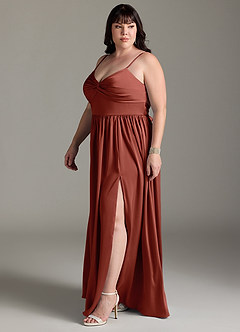 Azazie Zeya Bridesmaid Dresses Terracotta A-Line Pleated Stretch Satin Dress image13