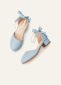 front Satin Bow Pearl Strap Girl's Block Heels for Little & Big Kids