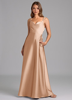 Azazie Beatrice Vestidos de madrinha de casamento Vestido Rosa Inglesa de Cetim elástico de Linha A com Decote em coração image4