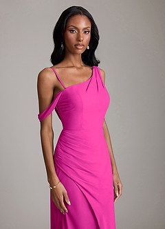 Azazie Madelyn Bridesmaid Dresses Fuchsia Mermaid One Shoulder Chiffon Convertible Dress image3