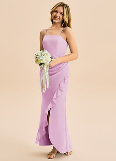 Azazie Buzzy Junior Robe Fourreau en Mousseline de soie Plissée Rose Bonbon image3