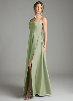 Azazie Elle Vestidos de damas de honor Vestido de Salvia Polvorienta de Satén Elástico de Corte en A con Plisado image3