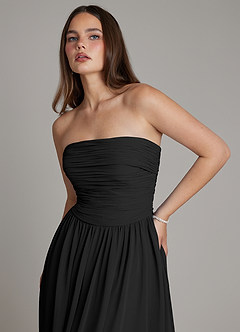 Azazie Andreina Bridesmaid Dresses Black A-Line Pleated Chiffon Dress image6