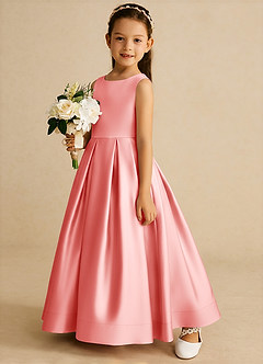 Azazie Cailee Flower Girl Dresses Coral Ball-Gown Pleated Matte Satin Dress image2