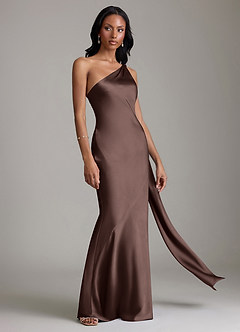 Azazie Galinda Suknie dla druhen Syrena Jedno ramię Satyna elastyczna Do ziemi Sukienka image5