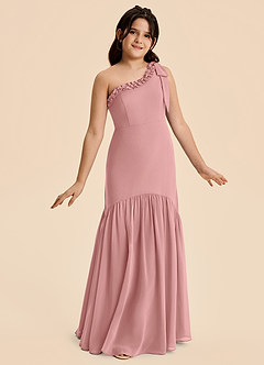 Azazie Yana Junior Robe Fourreau en Mousseline de soie Arc Rose Poussiéreuse image3