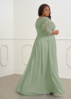 Azazie Hayek Mother of the Bride Dresses Dusty Sage A-Line V-Neck Lace Chiffon Dress image5