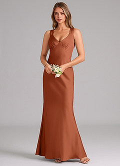 Azazie Kamila Bridesmaid Dresses Cedar Rose A-Line Pleated Stretch Satin Dress image4