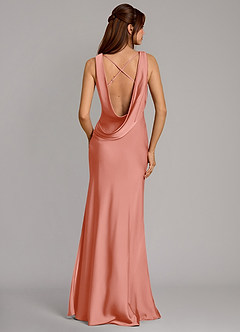 Azazie Cheryl Bridesmaid Dresses Coral Mermaid Stretch Satin Dress image5