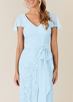 Azazie Knox Kleider für die Brautmutter A-Linie V-Hals Chiffon Kleid Himmelblau image5