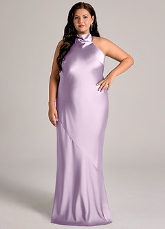 Azazie Velli Abiti da Damigella Abito Sirena in Raso Elasticizzato Collo Alto Lilla Glassato image8