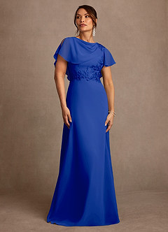 Azazie Frieda Mère de la mariée Robes Robe Trapèze en Mousseline de soie Appliqué Bleu Roi image1