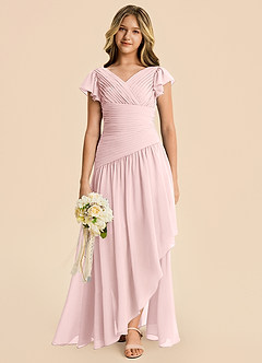 Azazie Pia Junior Blushing Pink A-Line Pleated Chiffon Dress image6