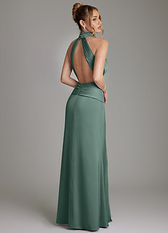Azazie Gracelynn Bridesmaid Dresses Eucalyptus Sheath Pleated Stretch Satin Dress image9