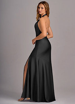 Azazie Lorena Vestidos de damas de honor Vestido de Negro de Satén Elástico de Corte Sirena con Plisado image5