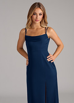 Azazie Callan Bridesmaid Dresses Dark Navy A-Line Pleated Stretch Satin Convertible Dress image7