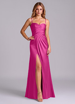Azazie Sabrine Final Sale Fuchsia A-Line Sweetheart Neckline Stretch Satin Dress image5