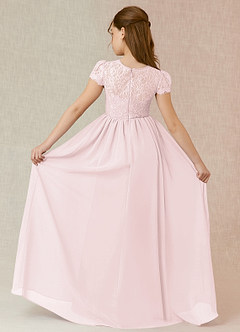 Azazie Delevingne Junior Blushing Pink A-Line Lace Chiffon Dress image2