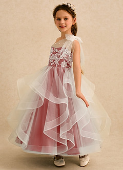 Azazie Zoey Flower Girl Dresses Antique Rose Ball-Gown Lace Tulle Dress image5